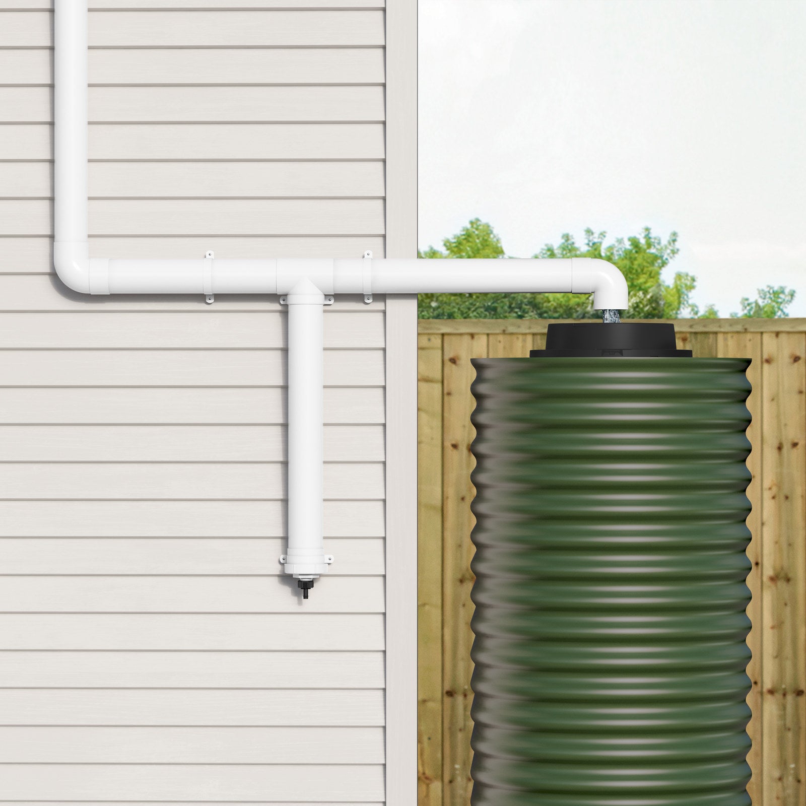 Rain Harvesting 90mm First Flush Downpipe Diverter, White UPVC with Slow Release Valve