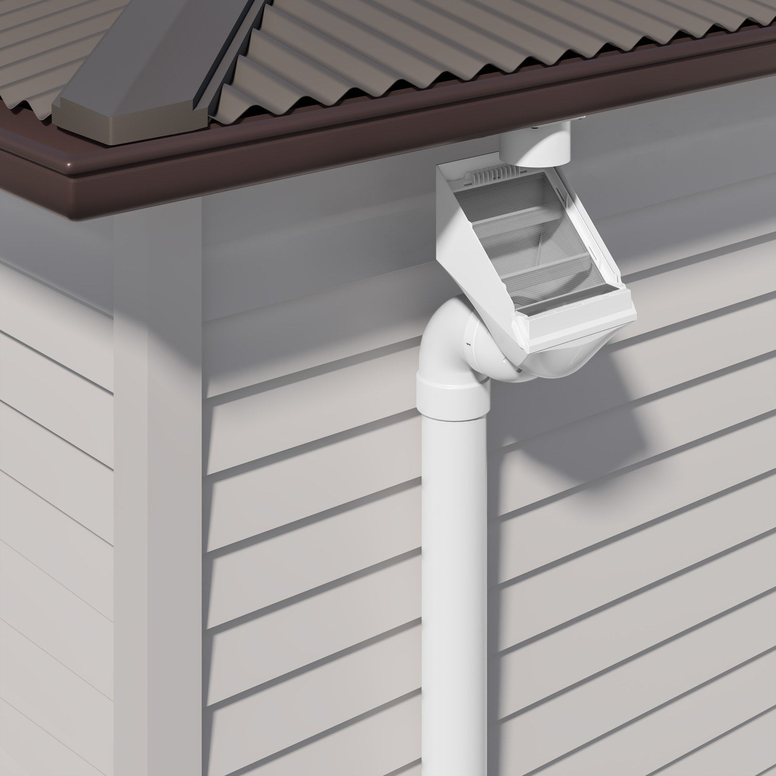 Rain Harvesting 90mm Leaf Beater Rain Head, White UPVC with Stainless Steel Mesh