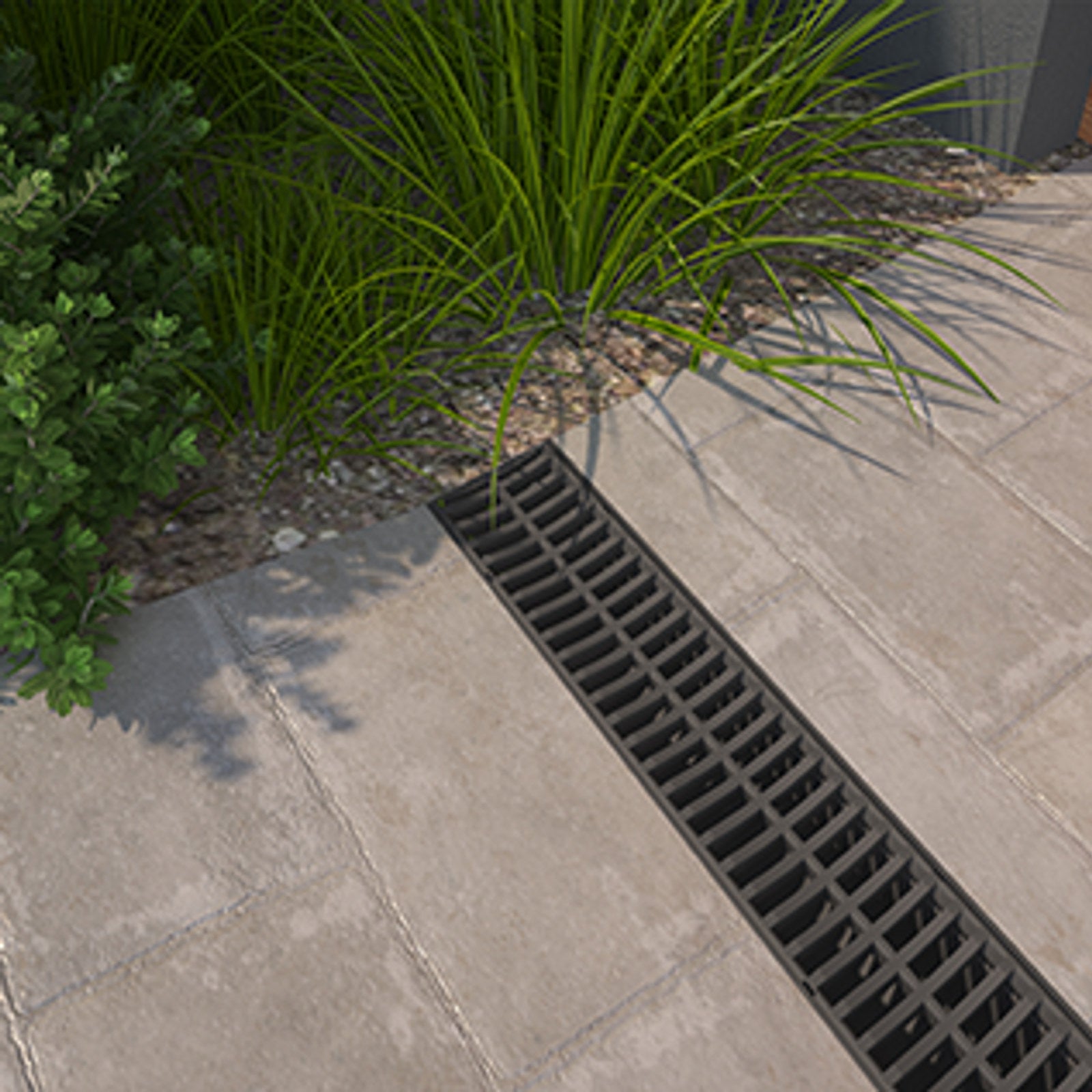 Everhard EasyDRAIN 1m Polymer Grate and Channel, Black UV Stabilised Push-Connect Drain