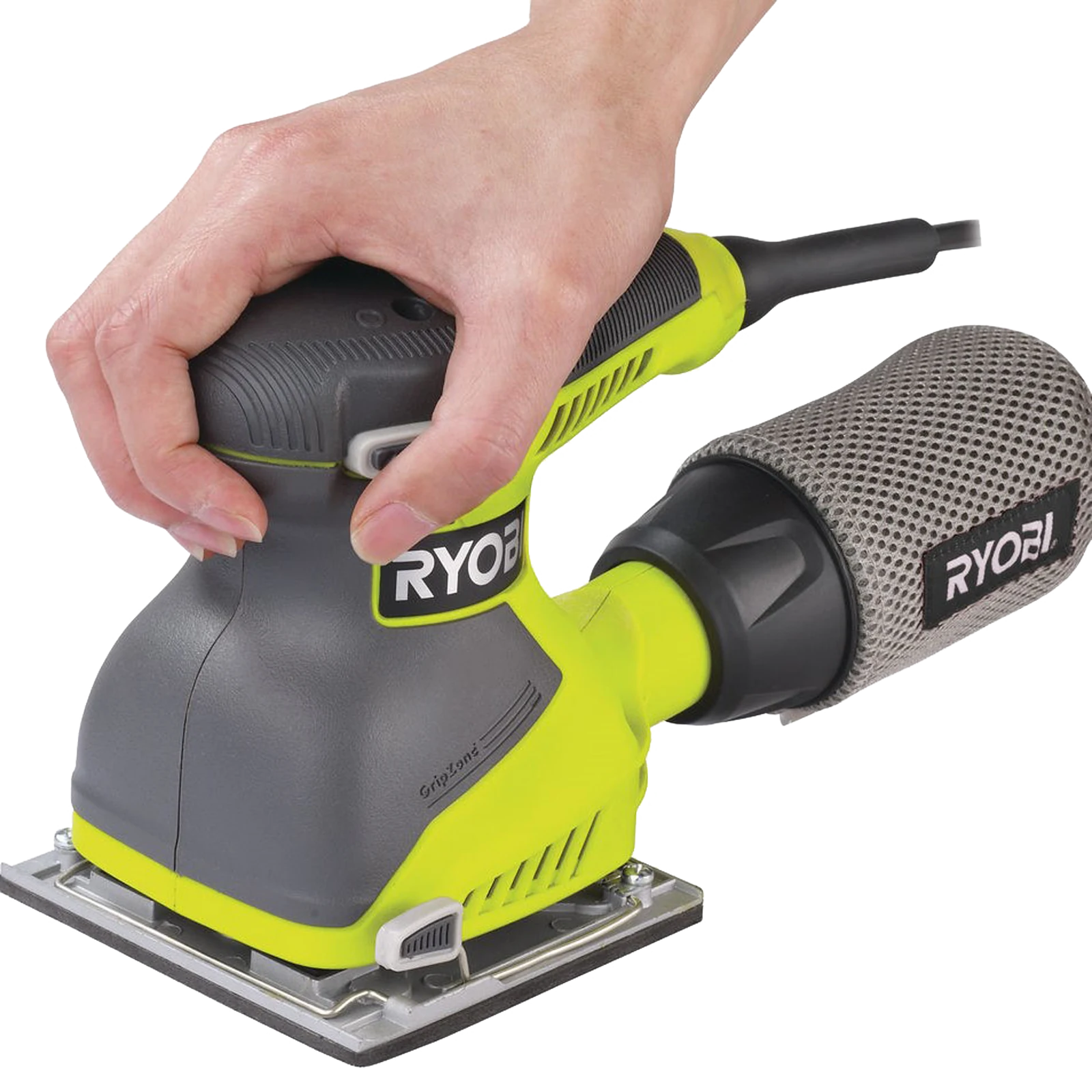 Ryobi 240W 1/4 Sheet Sander, 14000RPM, 110mm Plate, Dust Bag, Palm Handle RSS240Q-S
