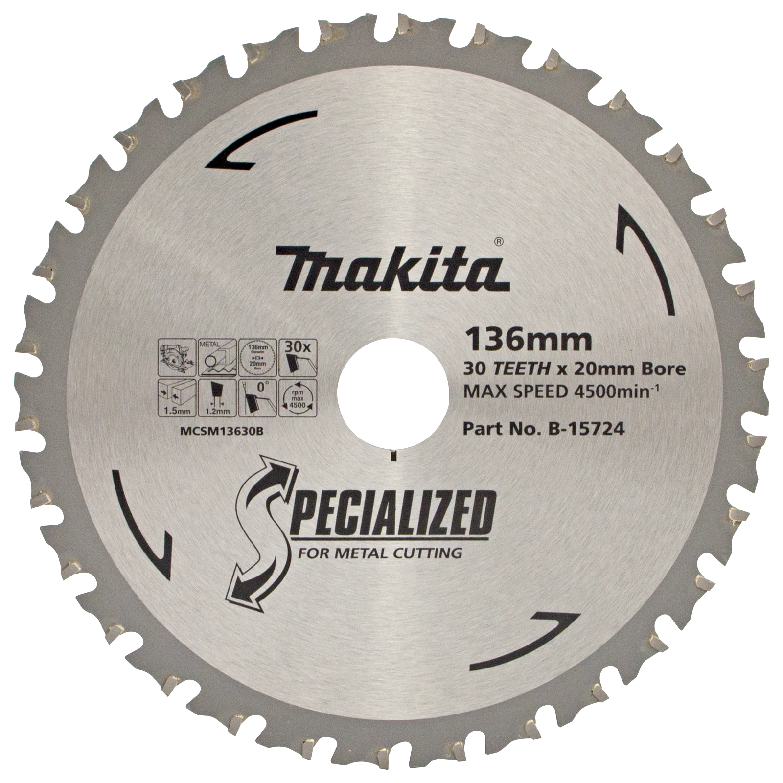 Makita 136mm 30T Metal Cutting Circular Saw Blade 20mm Bore B-15724