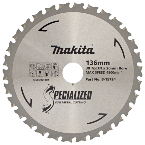 Makita 136mm 30T Metal Cutting Circular Saw Blade 20mm Bore B-15724