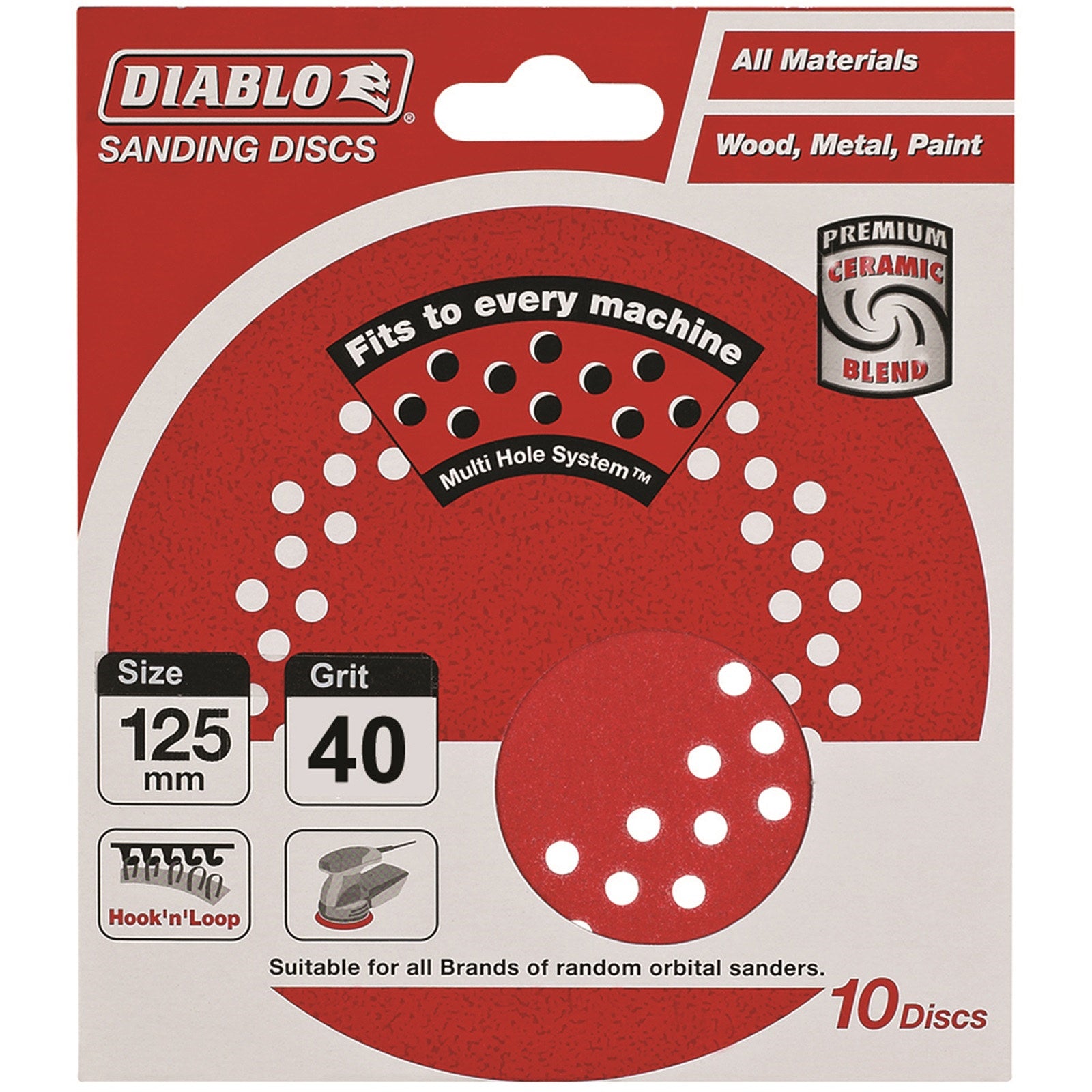 Diablo 125mm 40 Grit Hook & Loop Random Orbital Sanding Discs - 10 Pack