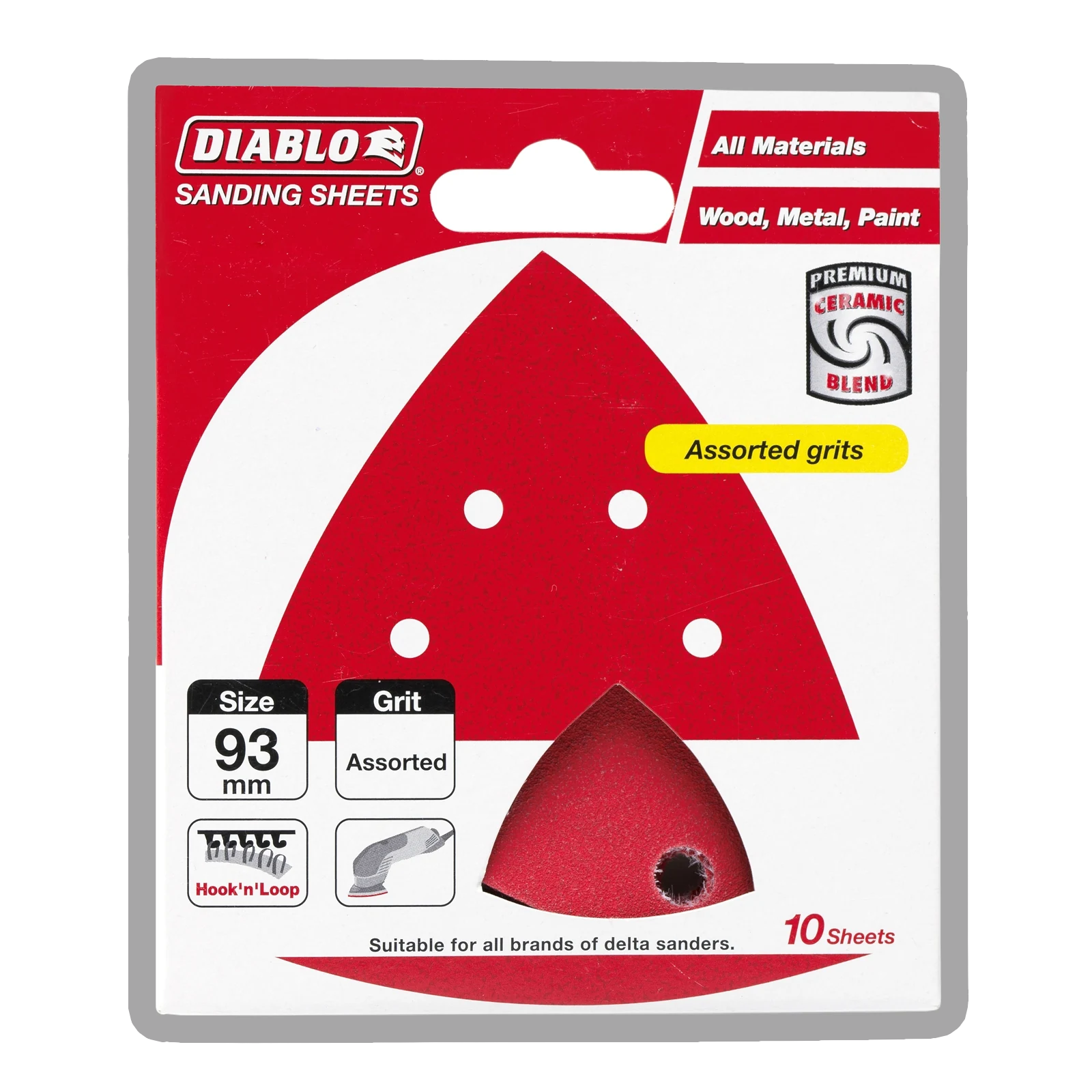 Diablo 93 x 93mm Assorted Grit Delta Detail Sander Sheets - 10 Pack