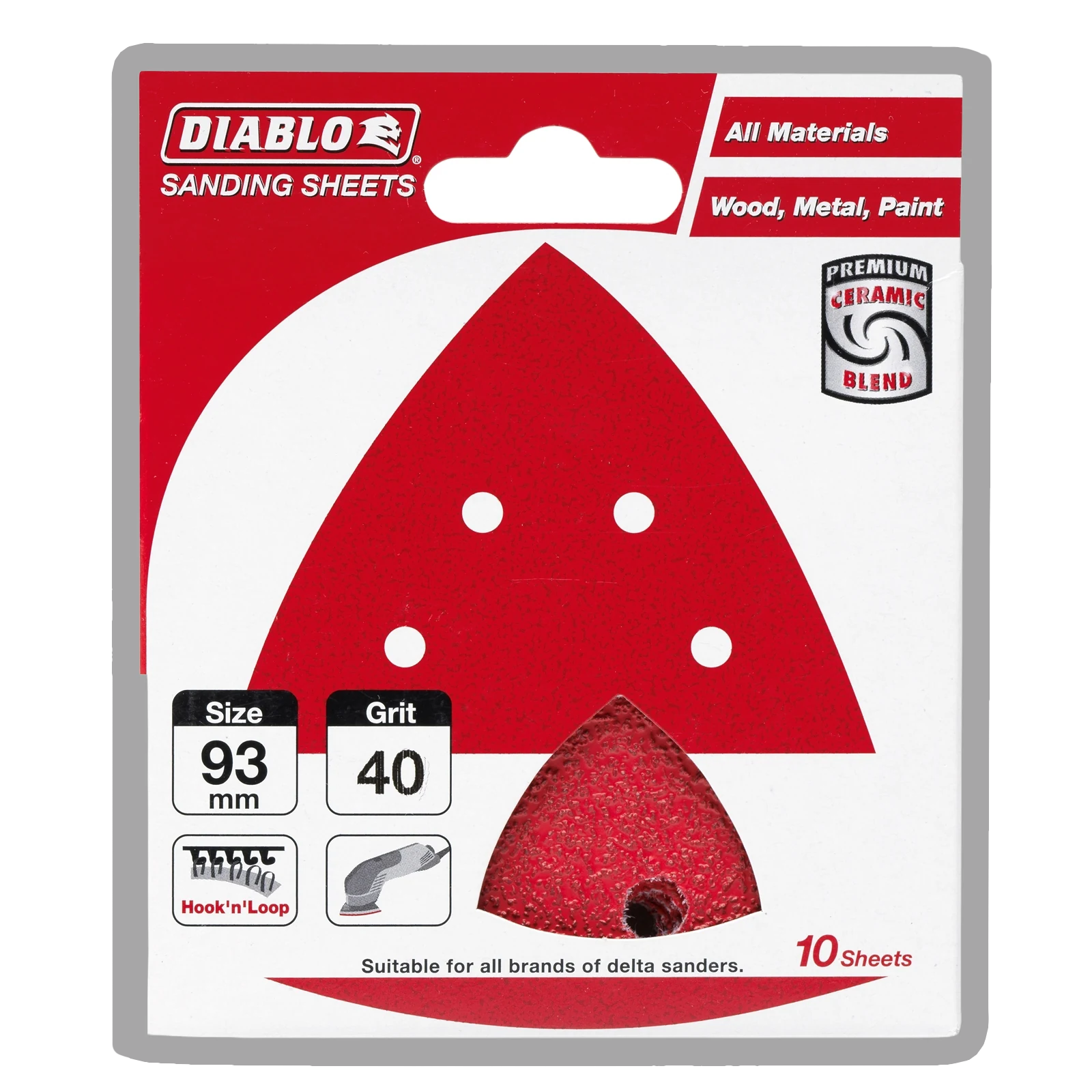 Diablo 93 x 93mm 40 Grit Delta Detail Sander Sheets - 10 Pack