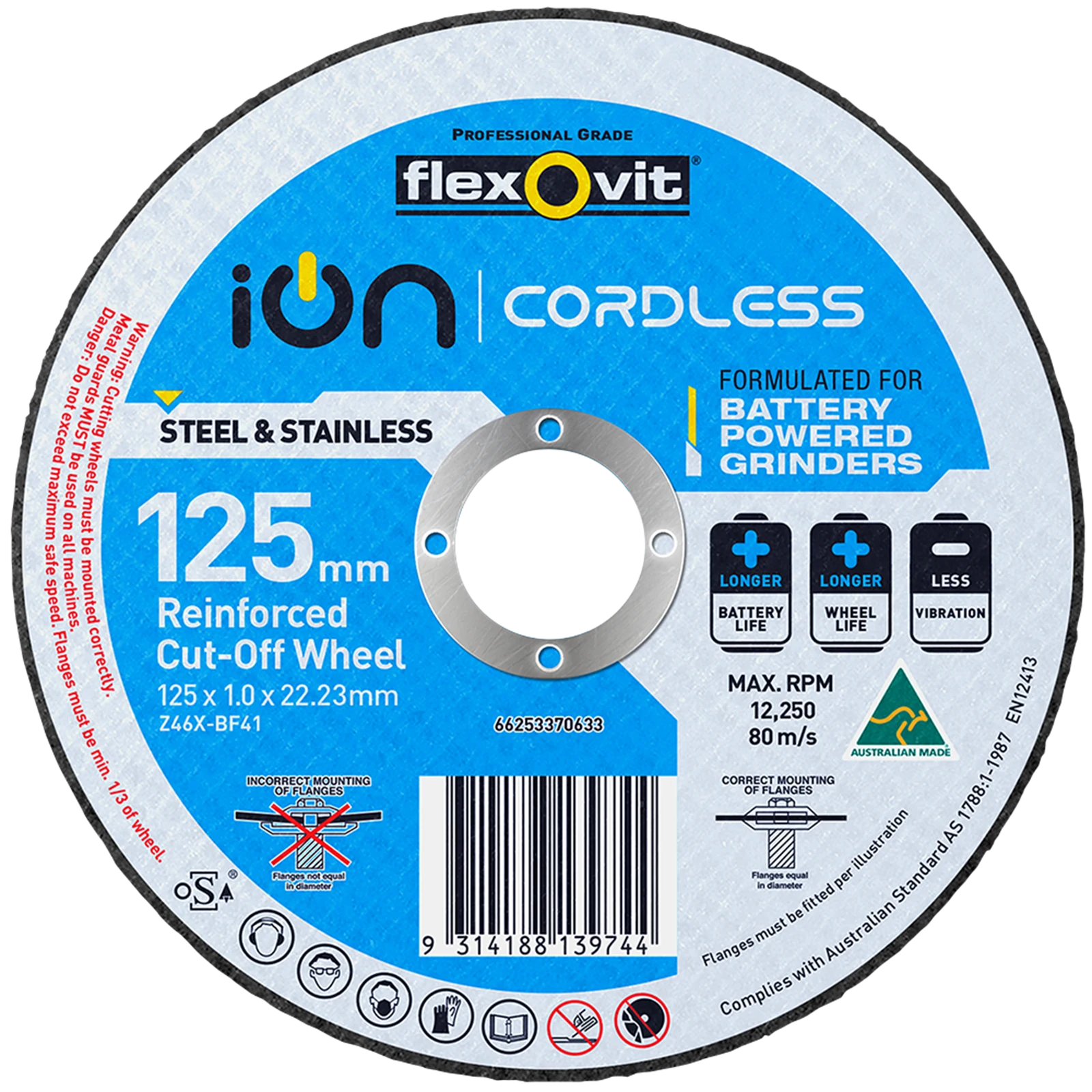 Flexovit 125mm Ion Cordless Reinforced Cut Off Wheel - Zirconia