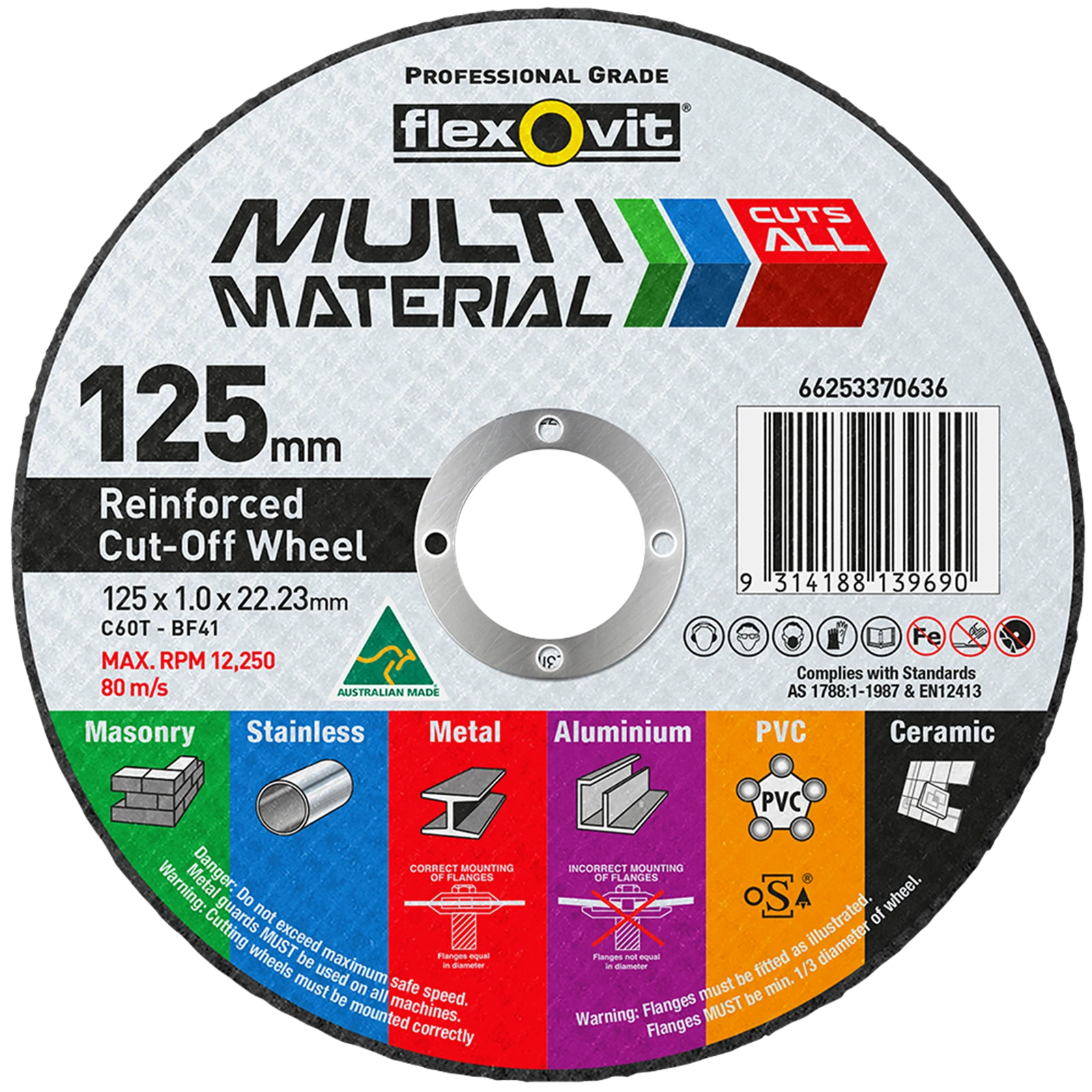 Flexovit 125 x 1.0 x 22.2mm Multi Material Reinforced Cut Off Wheel - Silicon Carbide