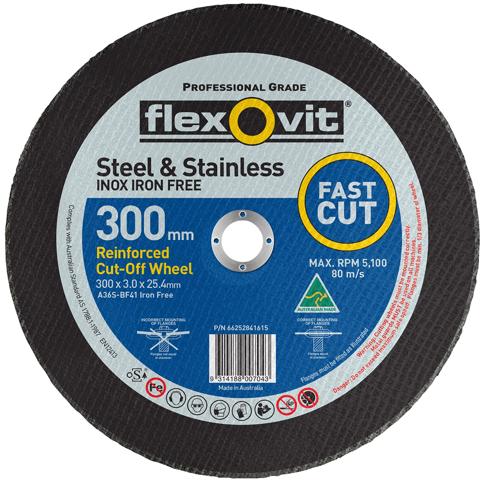 Flexovit 300 x 3.0 x 25.4mm Aluminium Oxide Metal Cutting Wheel