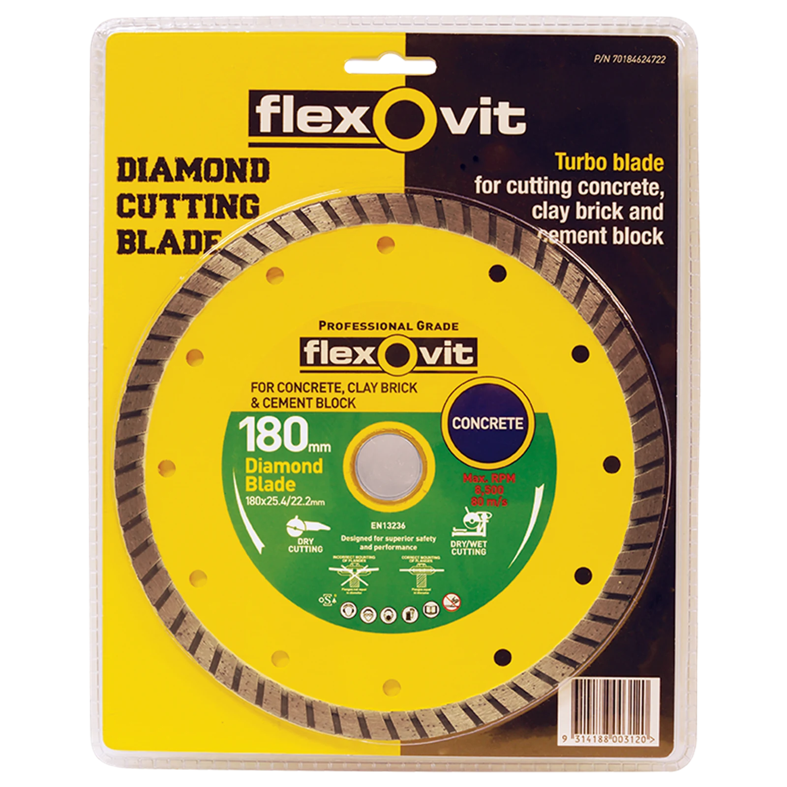 Flexovit 180 x 2.6 x 25/22mm Turbo Diamond Blade