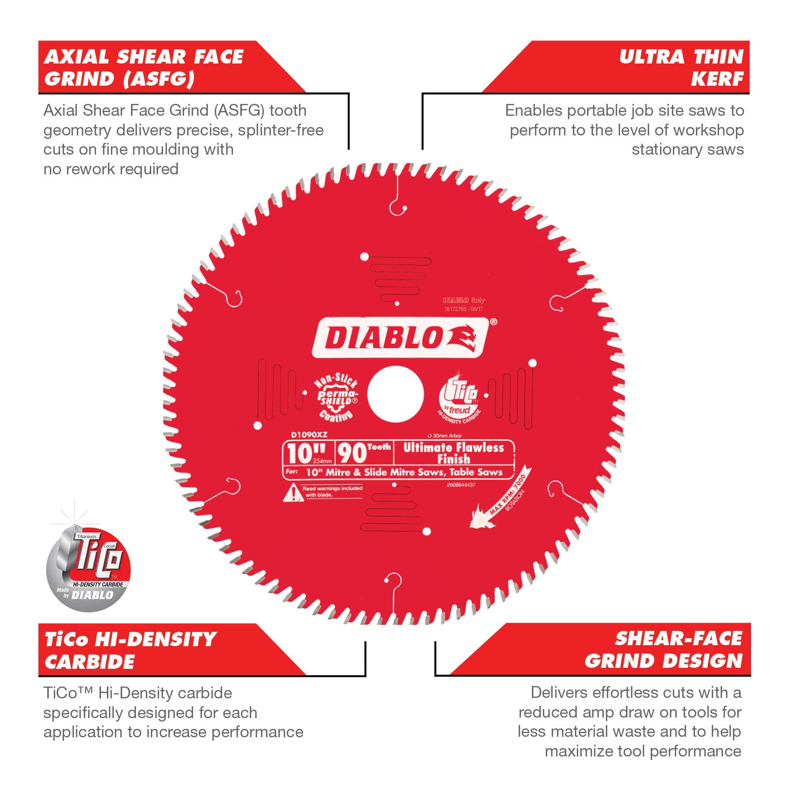 Diablo 254mm 90T Ultimate Flawless Finish Circular Saw Blade - 30mm Arbor for Fine Trim