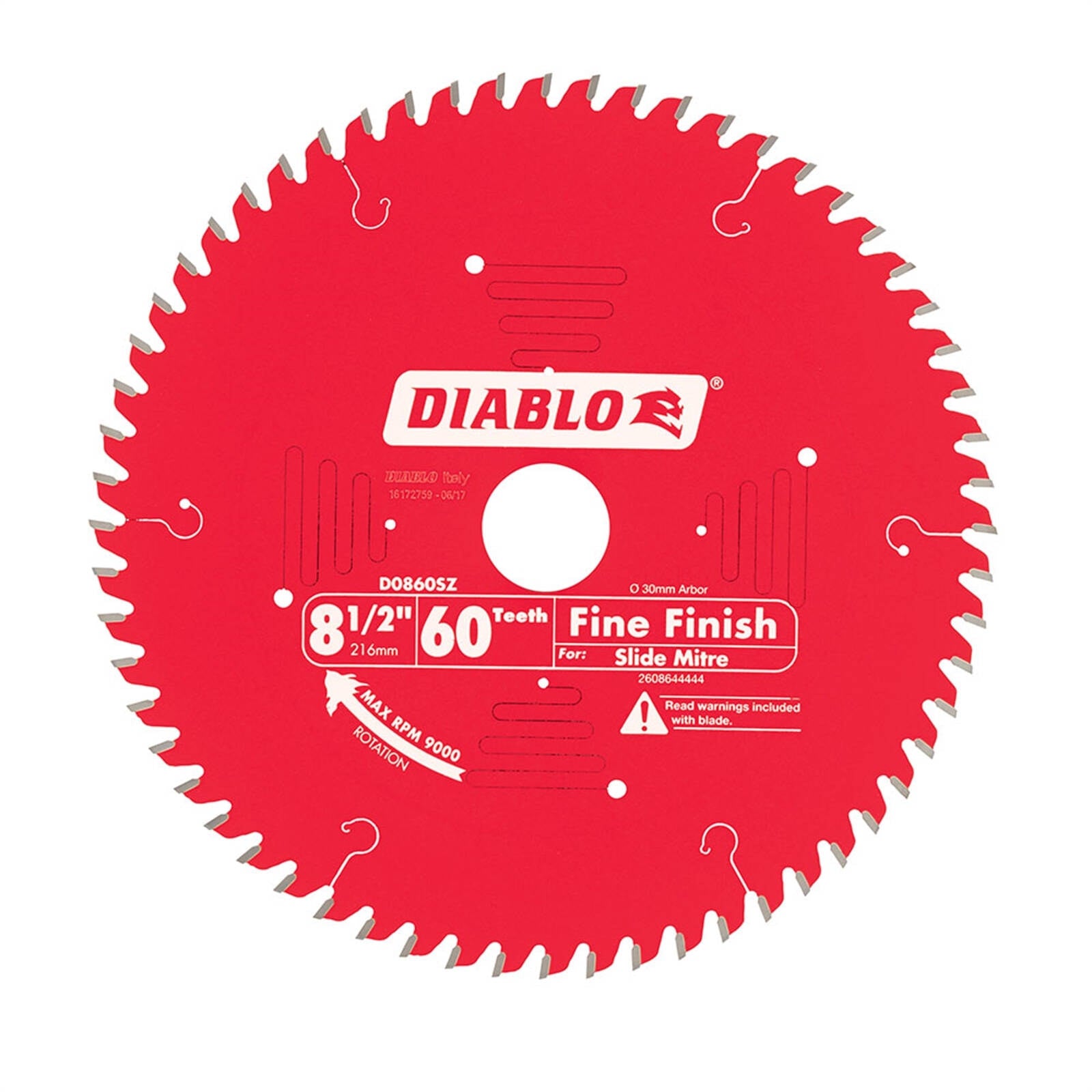 Diablo 216mm 60T Fine Finish Circular Saw Blade - 30mm Arbor for Cabinets & Furniture