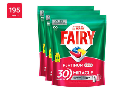 Fairy Platinum Plus Lemon 195 Dishwasher Tablets (3 x 65 Pack)