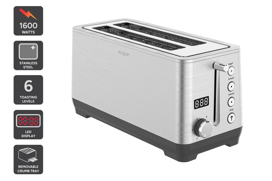 Kogan 4 Slice Long Slot Stainless Steel Toaster