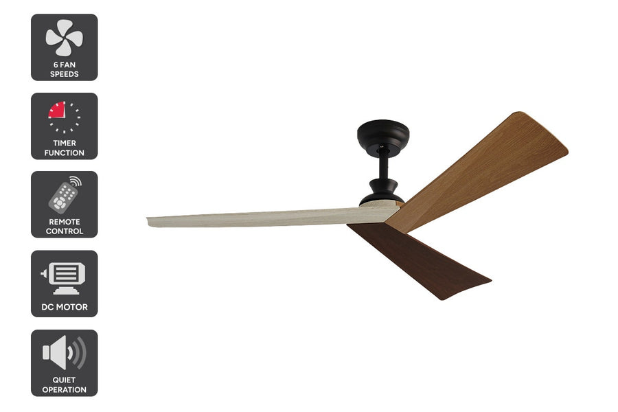 Kogan 132cm DC Motor Ceiling Fan with Remote (Oak/Walnut/Beige)