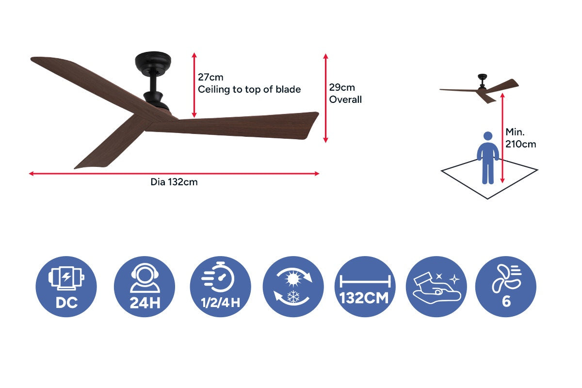Kogan 132cm DC Motor Ceiling Fan with Remote (Walnut)