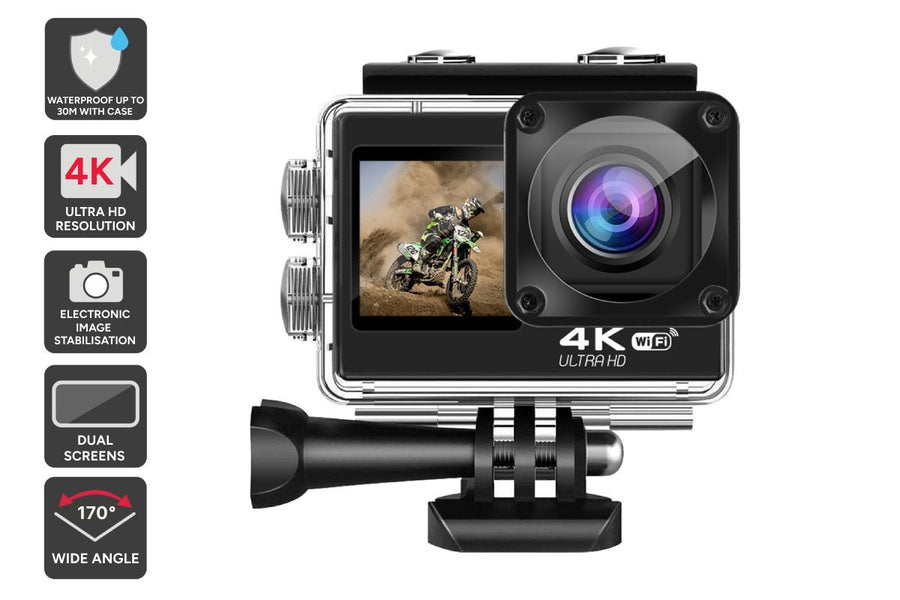 Kogan 4K Dual Screen Wi-Fi Action Camera with Waterproof Case