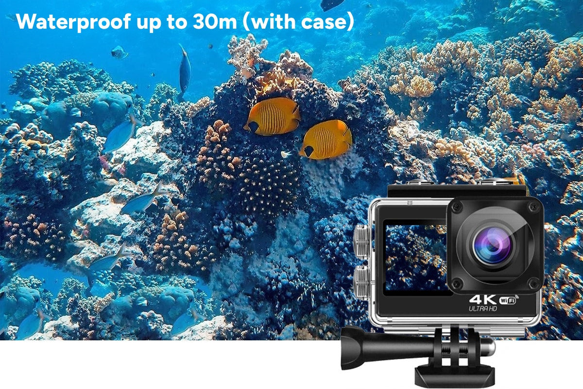 Kogan 4K Dual Screen Wi-Fi Action Camera with Waterproof Case