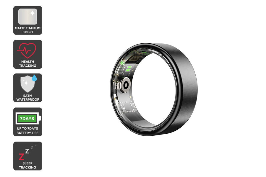 Kogan Aura Ti Smart Ring (Titanium, Graphite, Size 8)