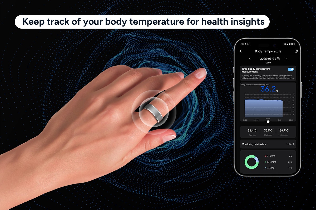 Kogan Aura Ti Smart Ring (Titanium, Silver, Size 10)