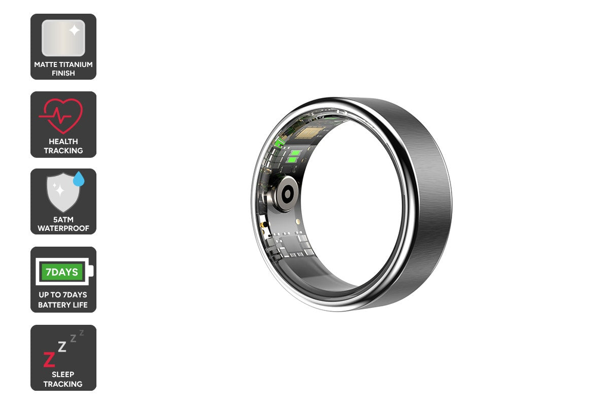 Kogan Aura Ti Smart Ring (Titanium, Silver, Size 12)