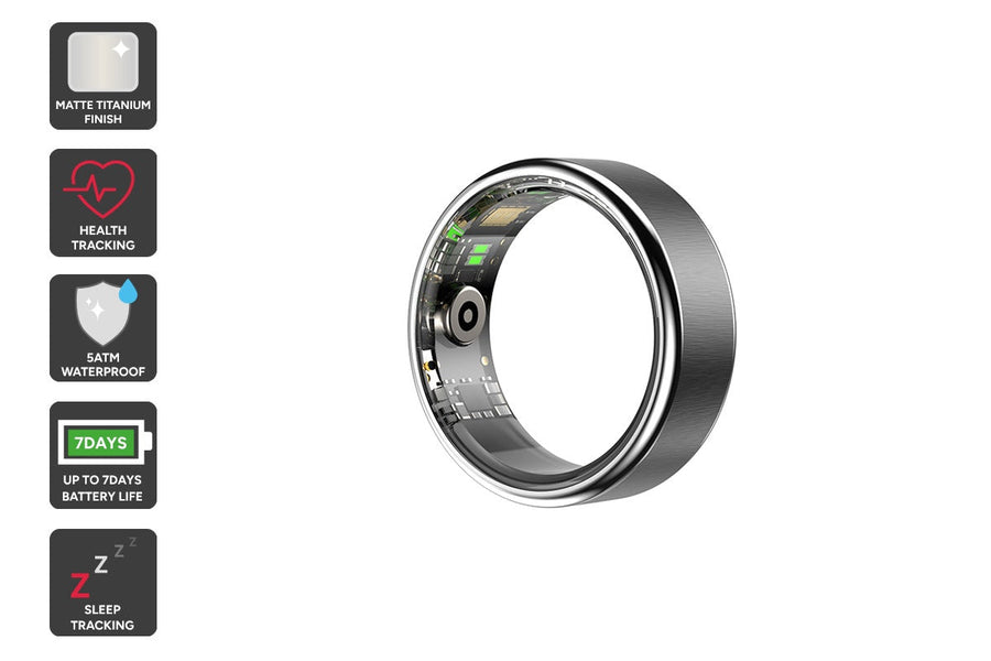 Kogan Aura Ti Smart Ring (Titanium, Silver, Size 9)