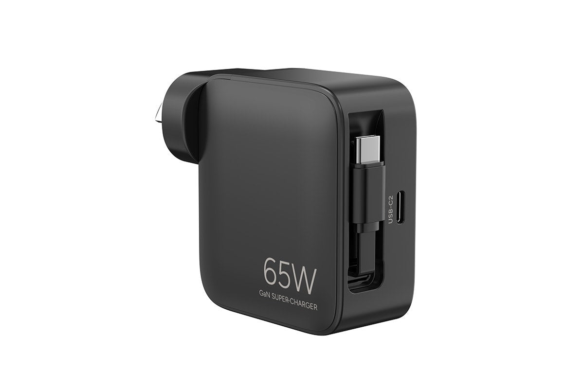 Kogan 65W 2-Port GaN Super Fast PD Wall Charger with Retractable USB-C Cable