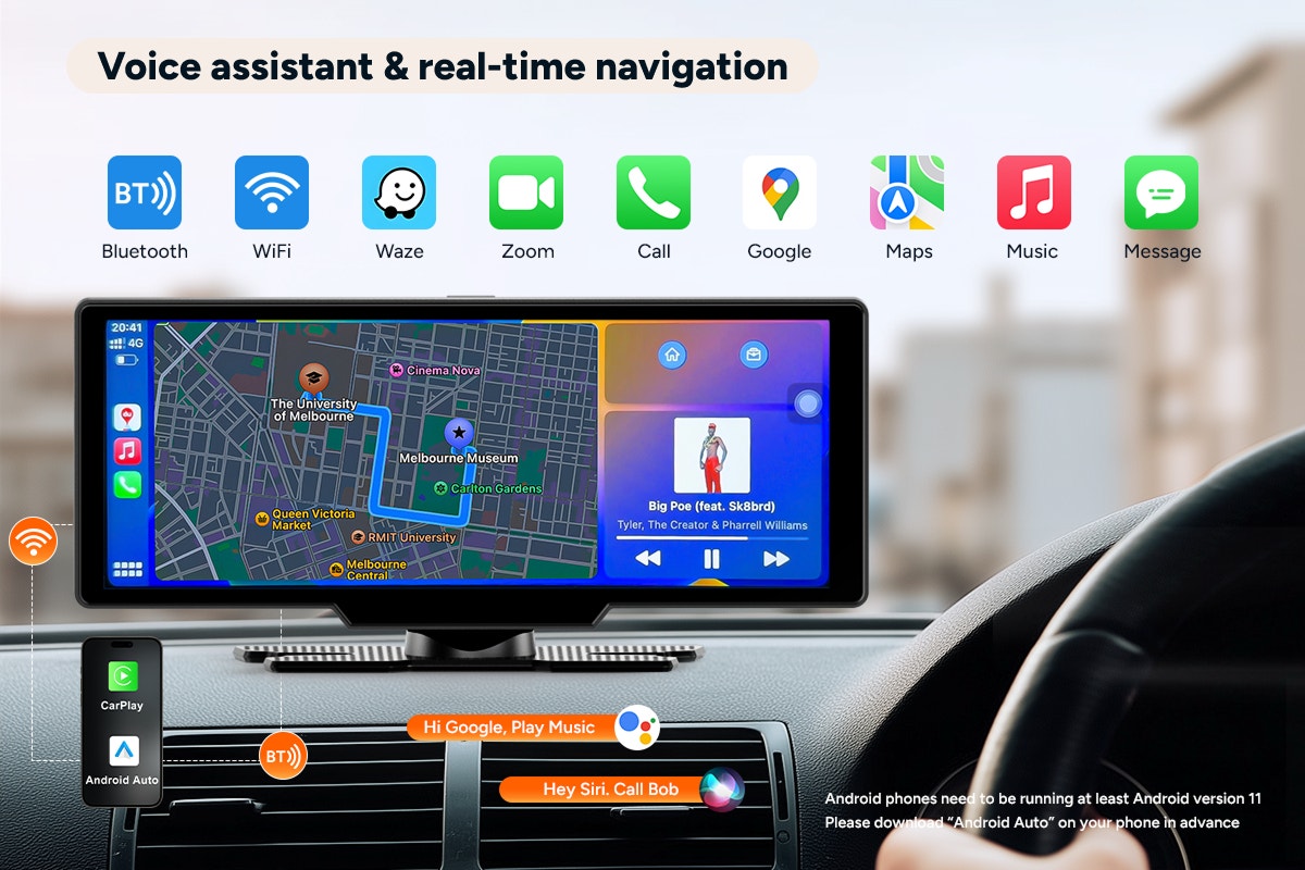 Kogan 4K Front and Rear Dash Cam with 10.26" Carplay Display