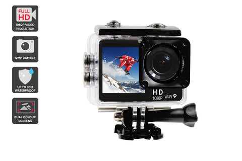 Kogan Dual Screen 1080P Wi-Fi Action Camera with Waterproof Case