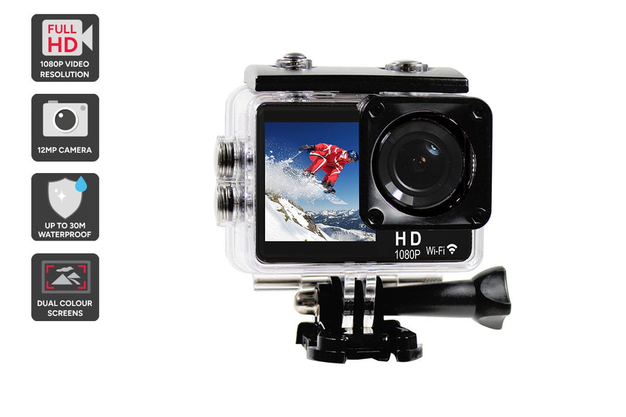 Kogan Dual Screen 1080P Wi-Fi Action Camera with Waterproof Case