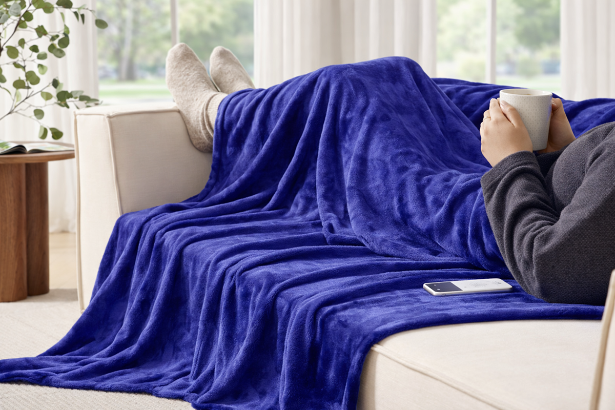 Kogan Washable Electric Heated Throw Blanket (Navy, 160 x 130cm)