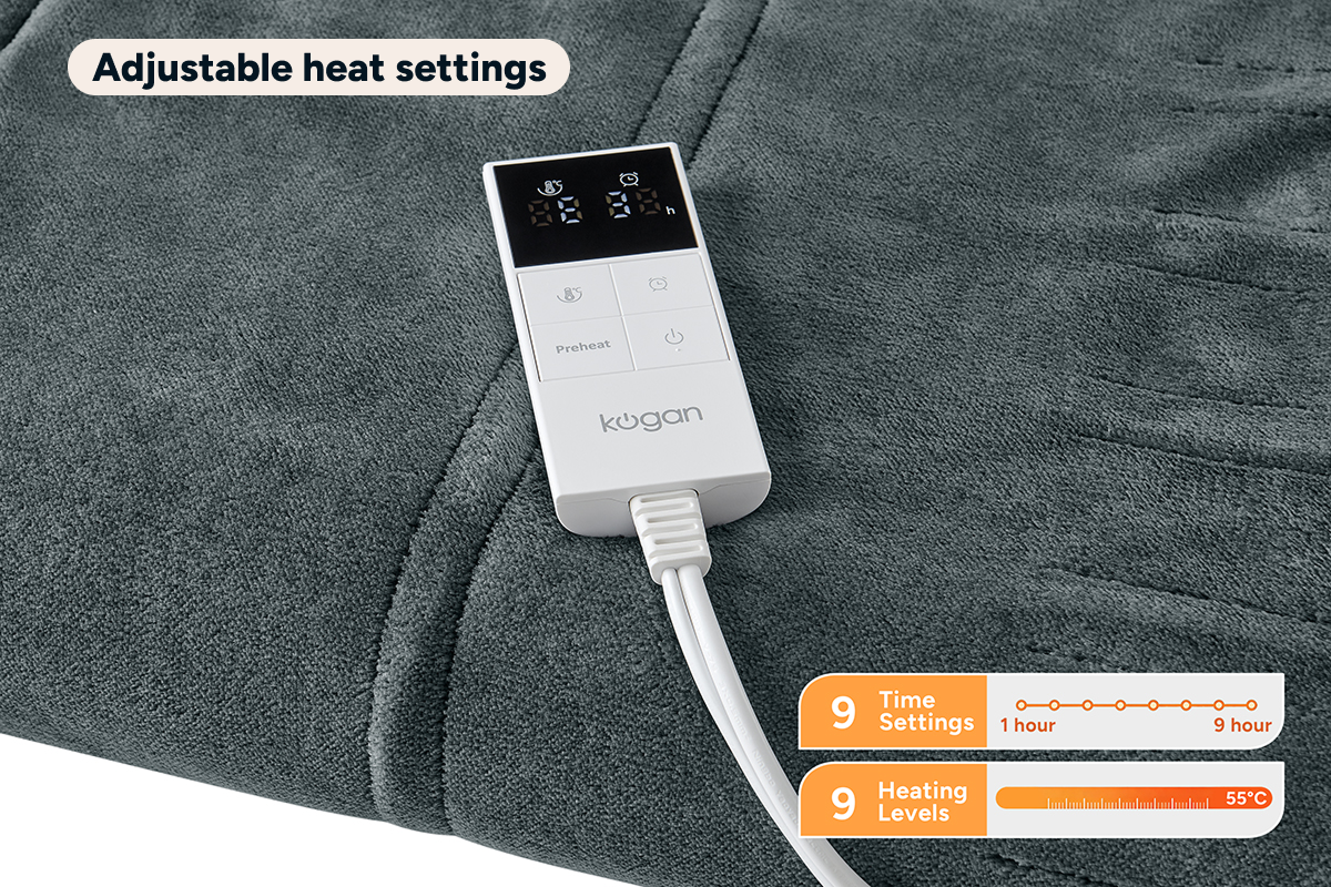 Kogan Washable Electric Heated Throw Blanket (Charcoal, 160 x 130cm)