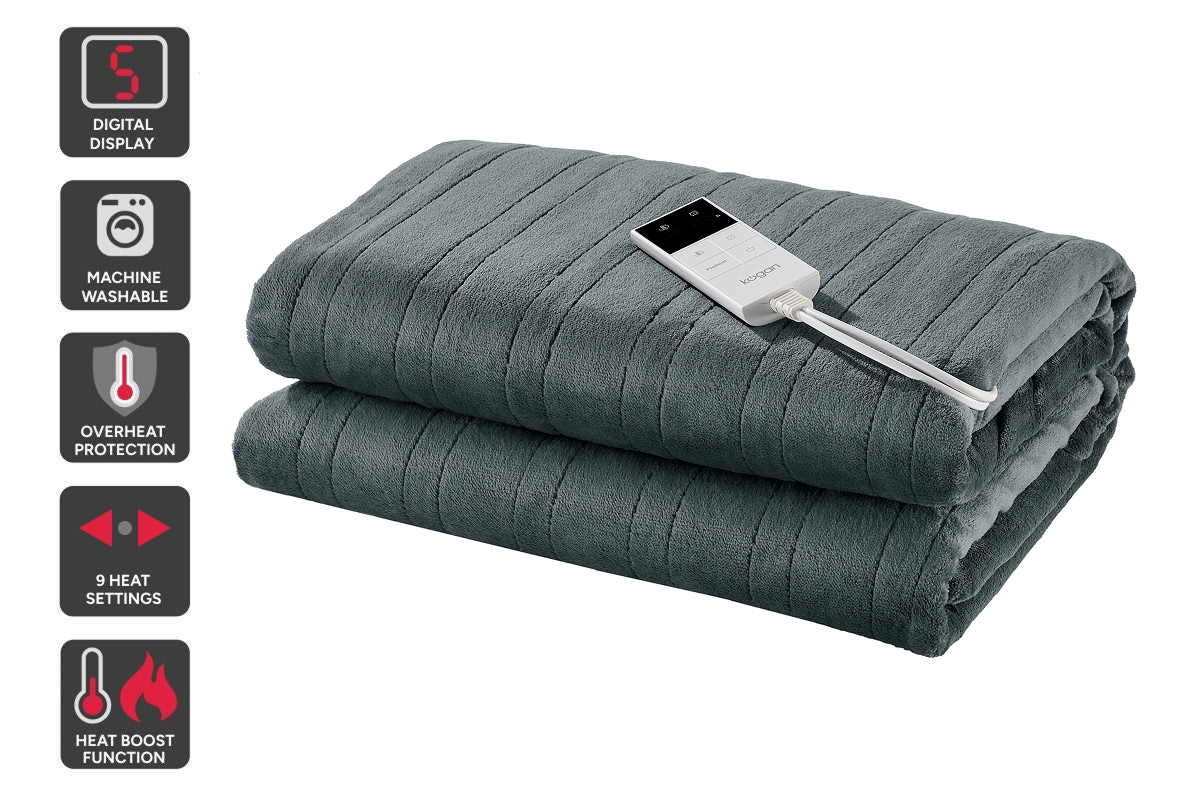 Kogan Washable Electric Heated Throw Blanket (Charcoal, 200 x 180cm)