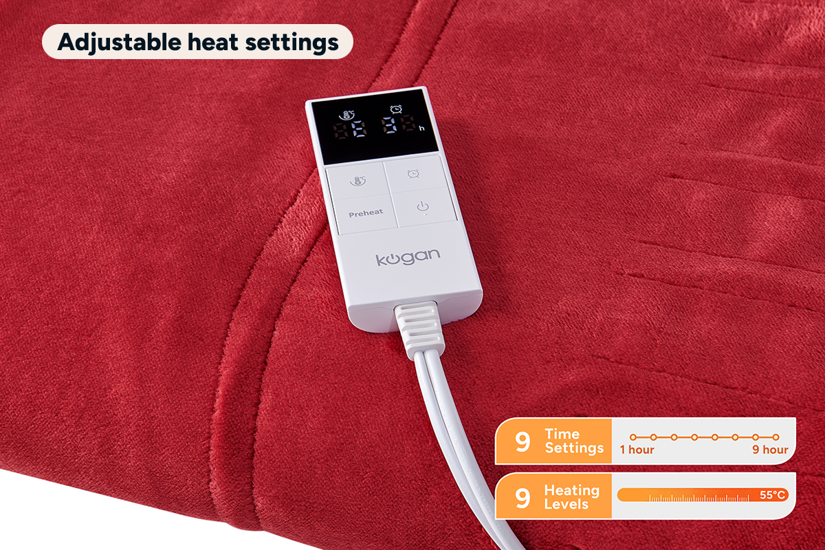 Kogan Washable Electric Heated Throw Blanket (Red, 200 x 180cm)