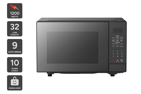 Kogan 32L Inverter Flatbed Microwave with Mirror Finish (Black)