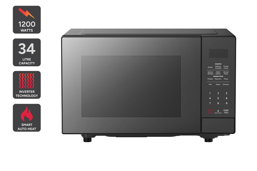 Kogan 34L Inverter Microwave with Mirror Finish (Black)