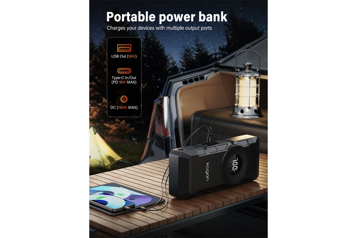 Kogan Portable Jump Starter with Air Compressor and Power Bank 3000A 16,000mAh