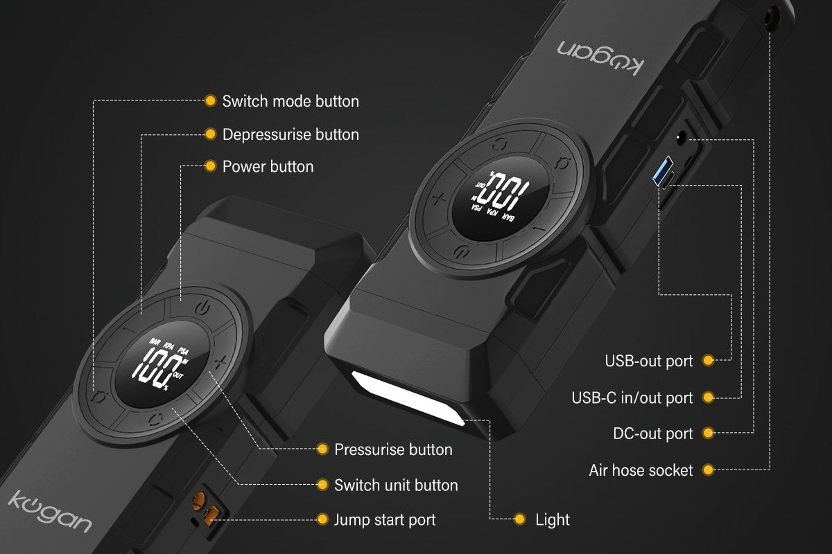 Kogan Portable Jump Starter with Air Compressor and Power Bank 3000A 16,000mAh