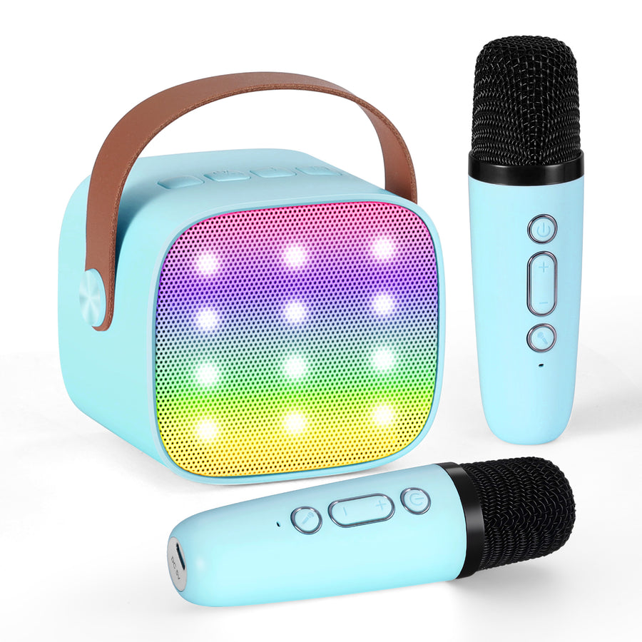 Alpha Mini Portable Karaoke Machine with 2 Wireless Microphones - Blue