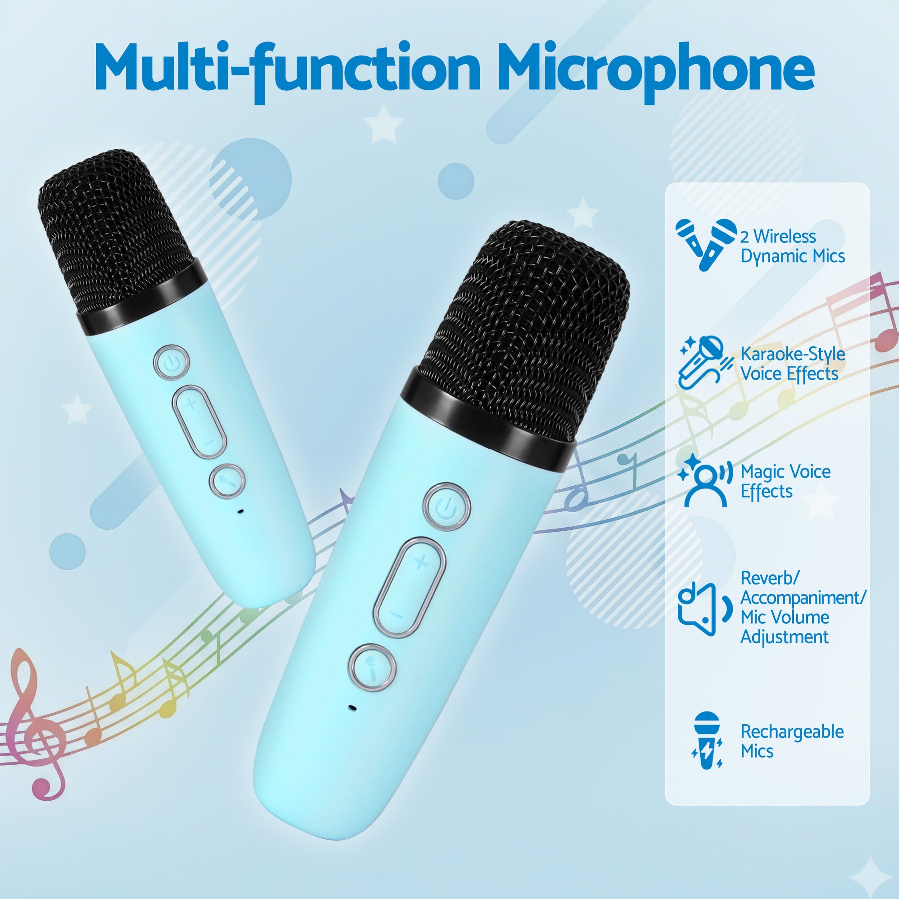 Alpha Mini Portable Karaoke Machine with 2 Wireless Microphones - Blue