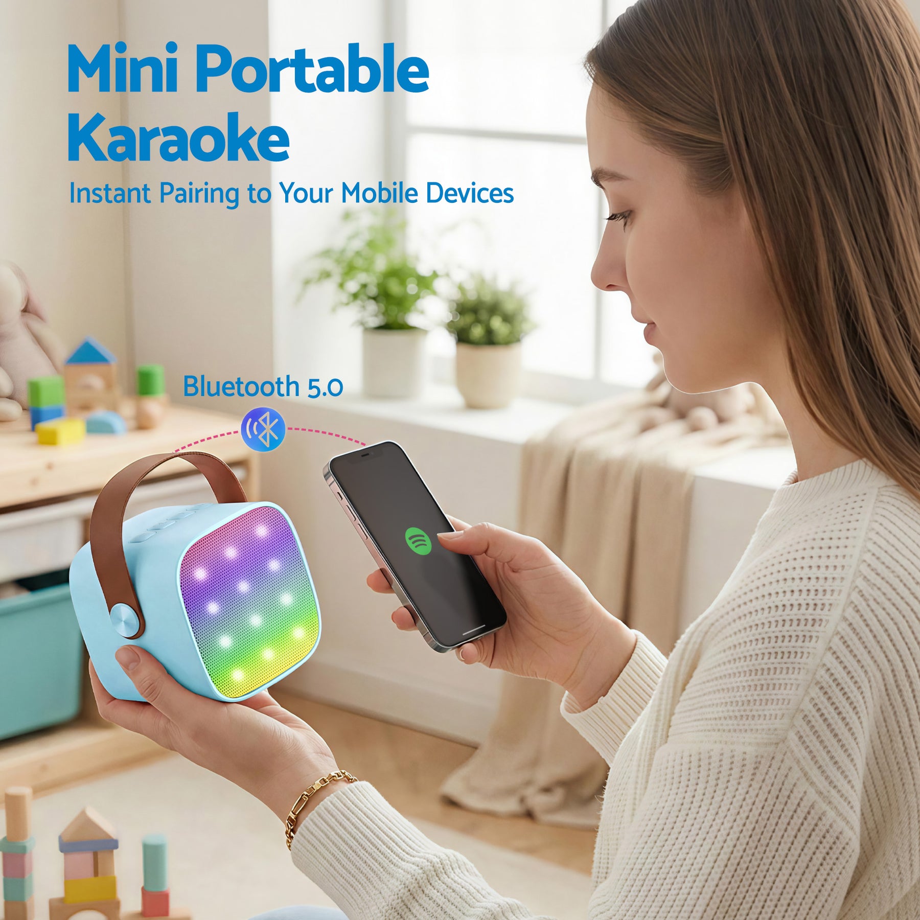 Alpha Mini Portable Karaoke Machine with 2 Wireless Microphones - Blue