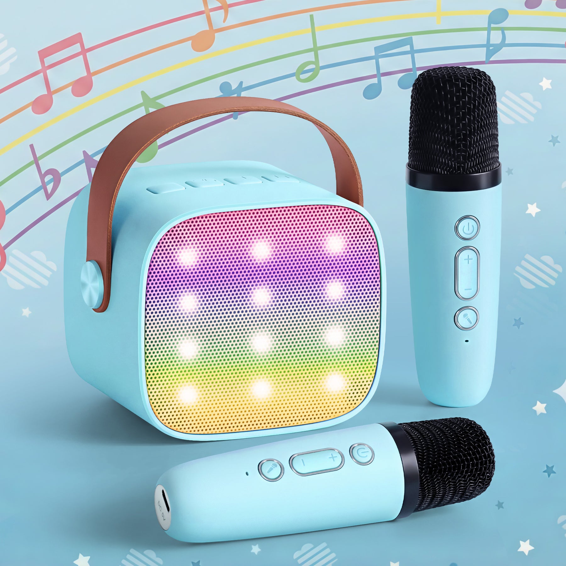 Alpha Mini Portable Karaoke Machine with 2 Wireless Microphones - Blue