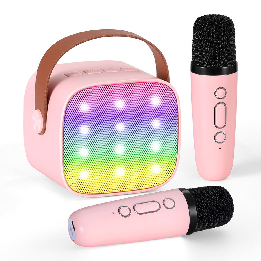 Alpha Mini Portable Karaoke Machine with 2 Wireless Microphones - Pink