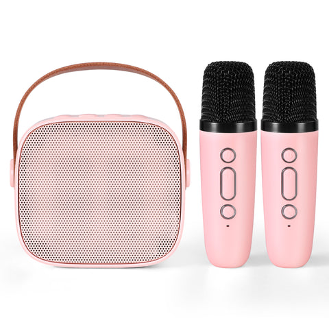 Alpha Mini Portable Karaoke Machine with 2 Wireless Microphones - Pink