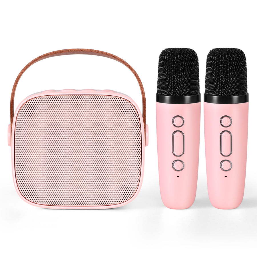 Alpha Mini Portable Karaoke Machine with 2 Wireless Microphones - Pink