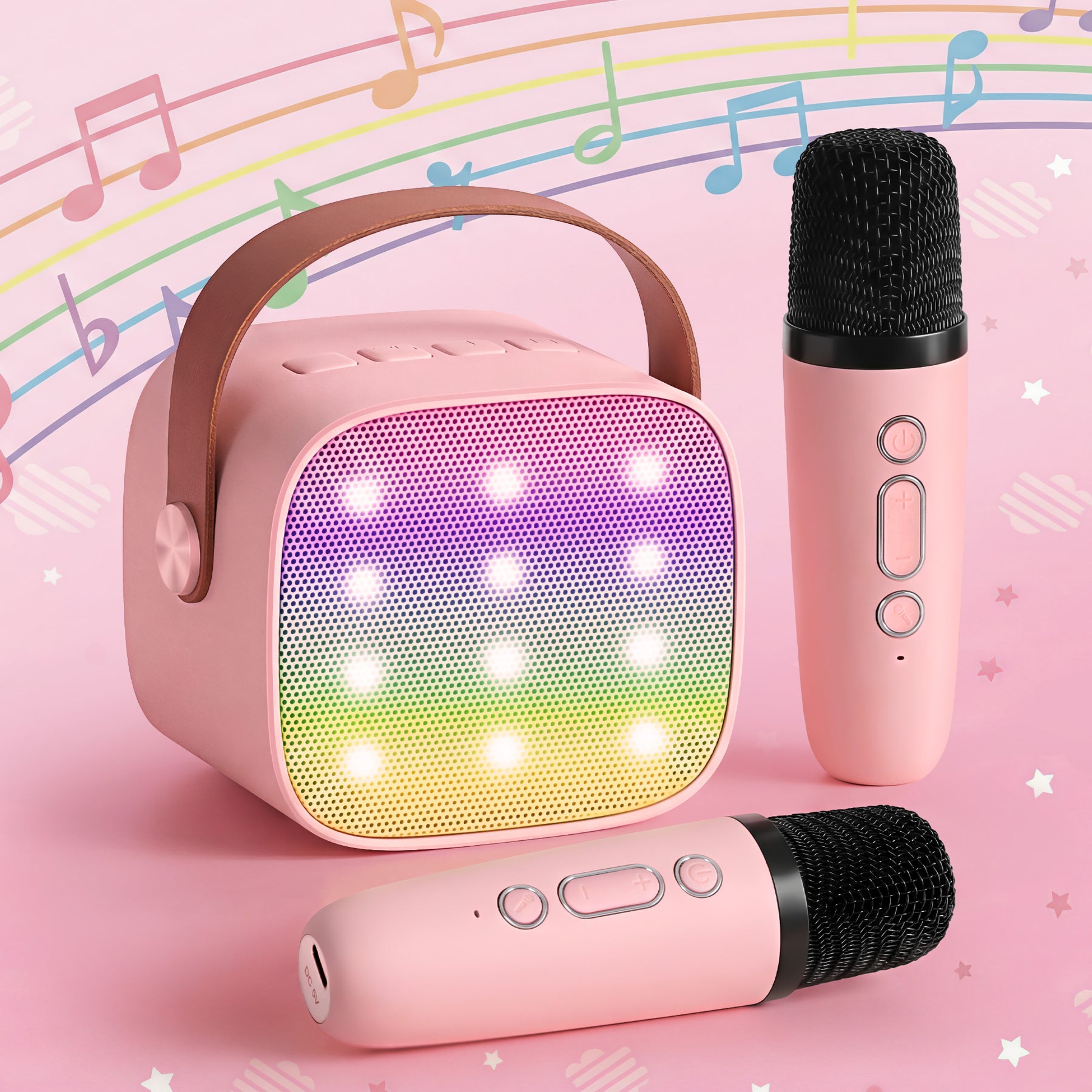 Alpha Mini Portable Karaoke Machine with 2 Wireless Microphones - Pink