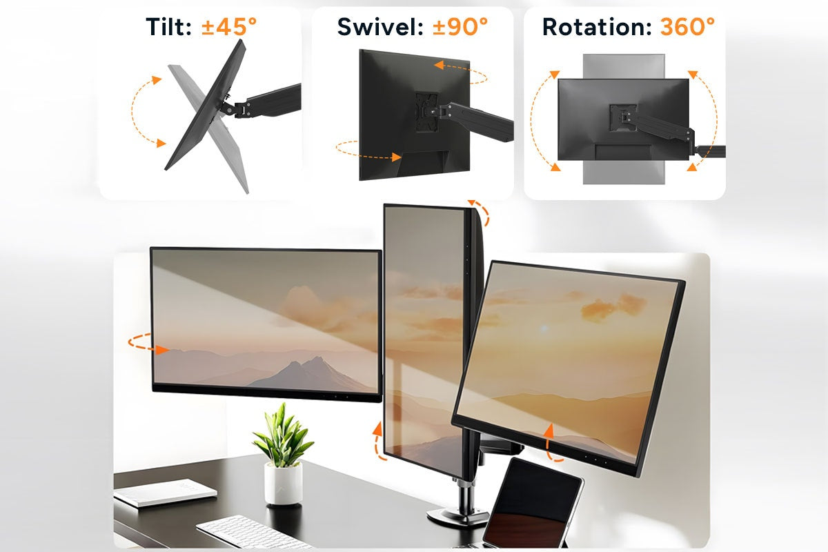 Kogan Full Motion Gas Spring Triple Monitor Arm for 17" - 27" Monitors