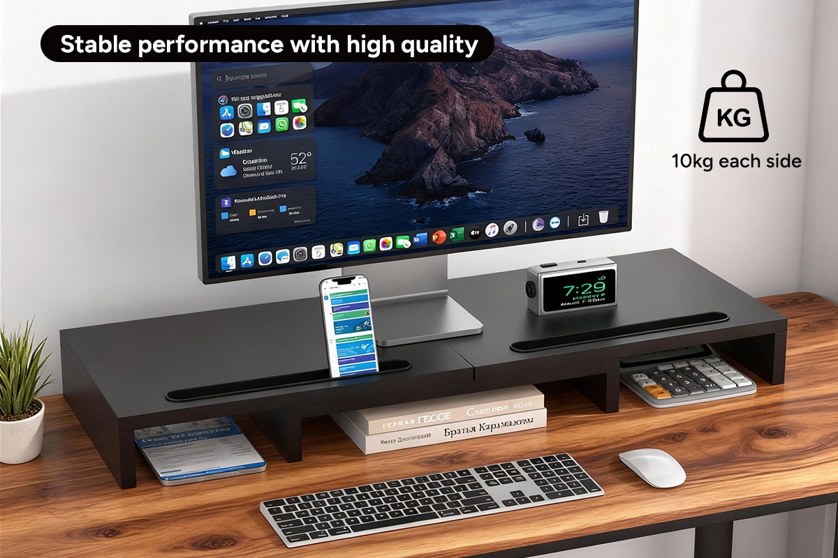 Kogan Modern Dual Monitor & Laptop Stand with Adjustable Length (Black)