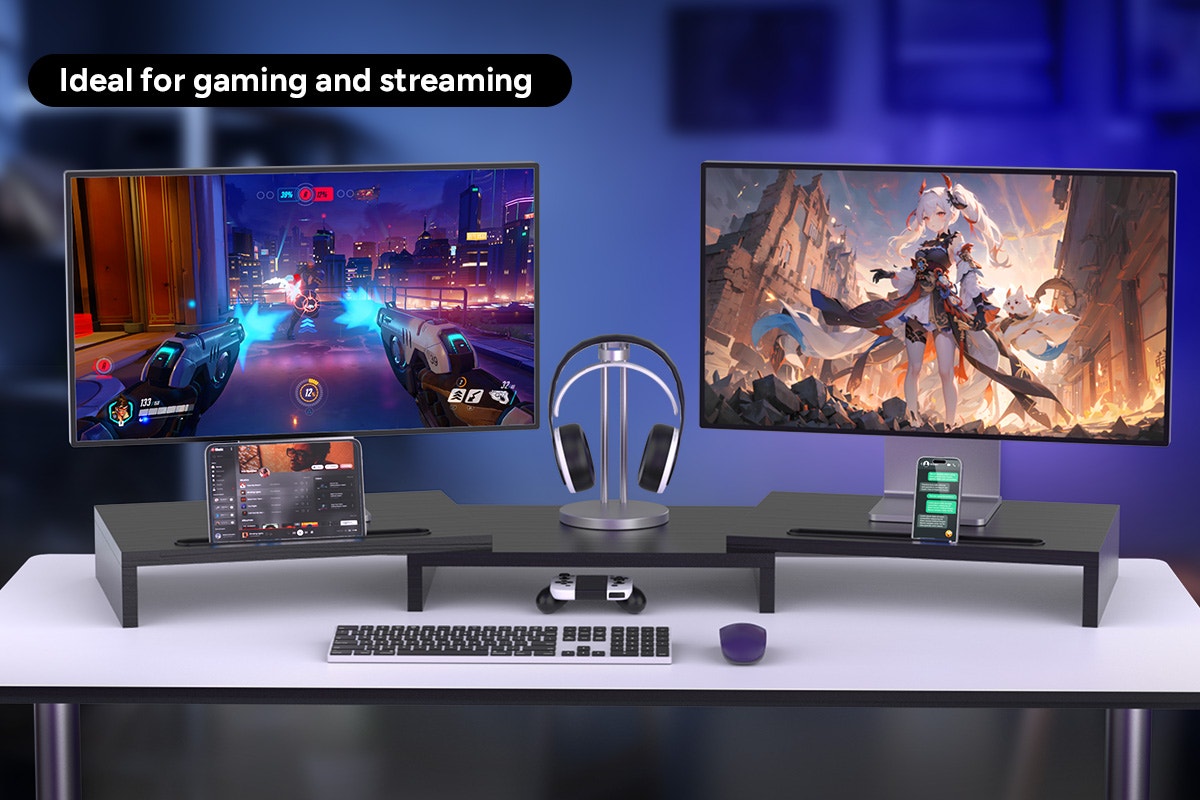 Kogan Modern Dual Monitor & Laptop Stand with Adjustable Length (Black)