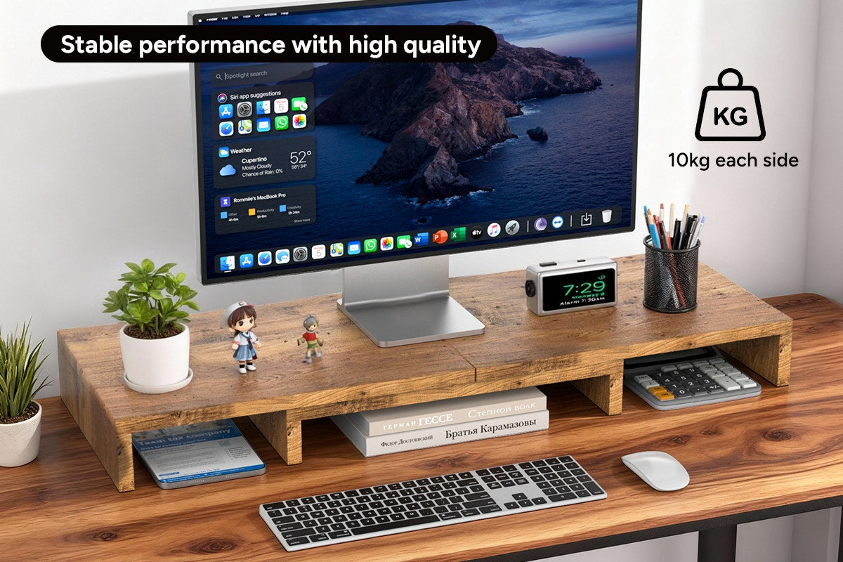 Kogan Modern Dual Monitor & Laptop Stand with Adjustable Length (Dark Walnut)