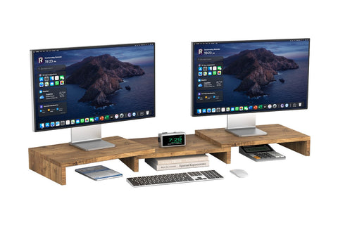 Kogan Modern Dual Monitor & Laptop Stand with Adjustable Length (Dark Walnut)
